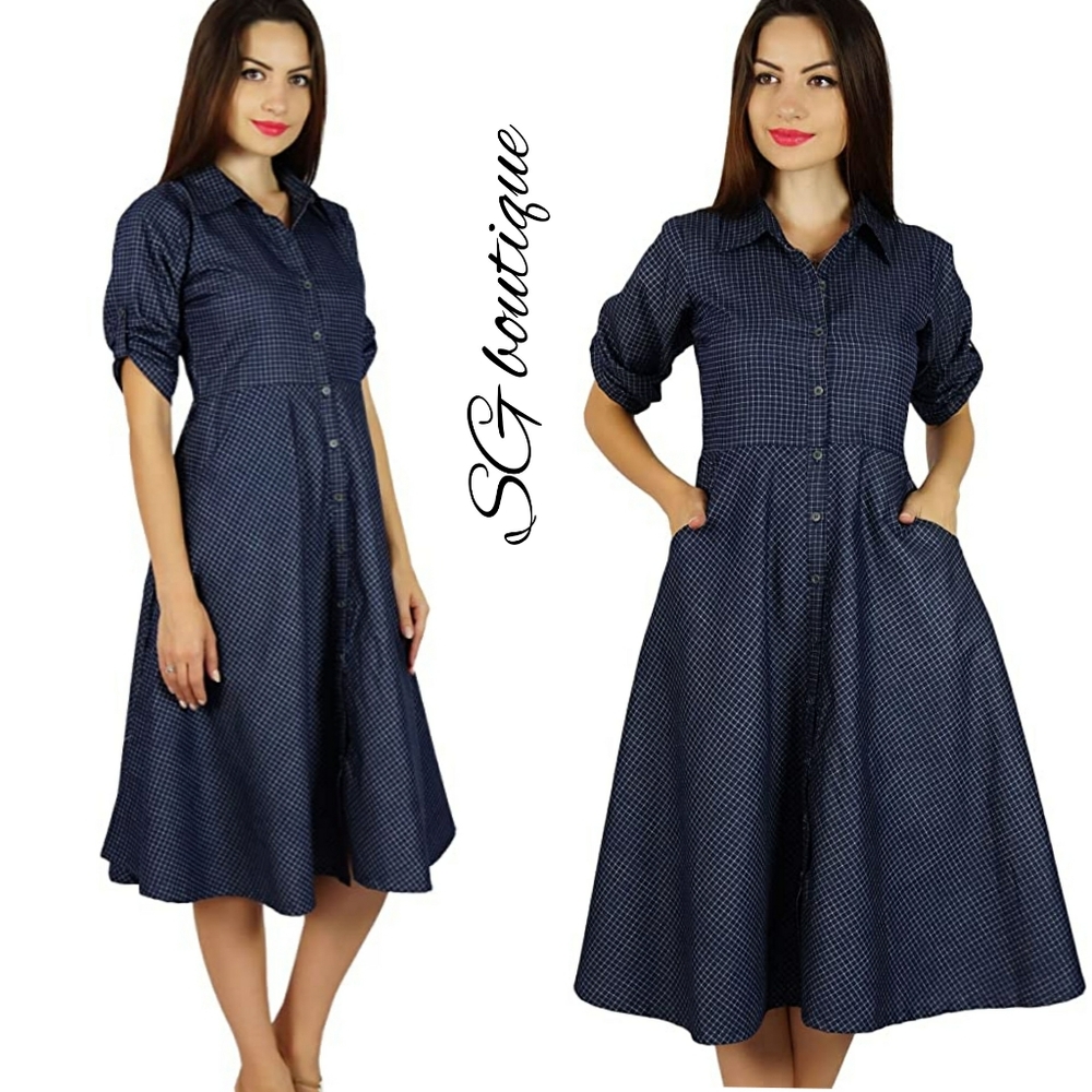 ⭐🆕 Dark chambray pocket button dress